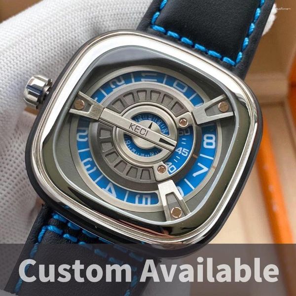 Наручительные часы Топ-семерые мужские автоматические механические наручные часы No Pointer Watches Classic Blue Grey SF-M1/05 Пятница Miyota