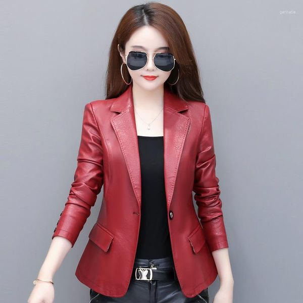 Women's Leather Spring and Autumn Jacket Women 2023 Short Slip Coats Giacche da moda coreane Eleganti Chaqueta Blazer