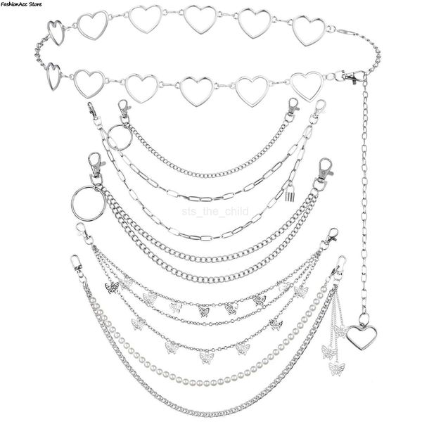 Пояс Жемчужные цепь бабочка для брюк хип -хоп панк серебряный металлический цепь ленты на джинсах сердца брелка для брелка для брелка для сердца