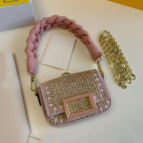 Mini designer Crossbody Bags Chain Coin Pulses Straw Lipstick Cashphone Borse Nuova manico in tessuto femminile estivo Borse per borsette Nano Ciondolo