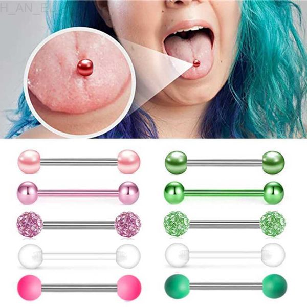 5pcs Glitter Dil Piercing Seti Paslanmaz Çelik İnci Dil Dil Barbell Lot Yüzük Toplu Mix Dil Yüzük Paket Piercing Lengua L230811