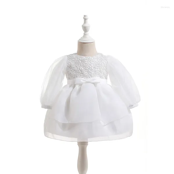 Mädchenkleider 2023 Babykleidung Frühling langhärme geborene weiße Spitze Prinzessin Kleid Rüschen Taufe Organza -Kleider