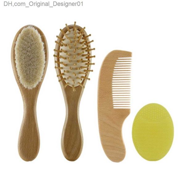 Brush de massagem de 4 peças pente de madeira infantil Produtos para banho de bebê Ferramenta de lã Cabeça natural xampu z230814