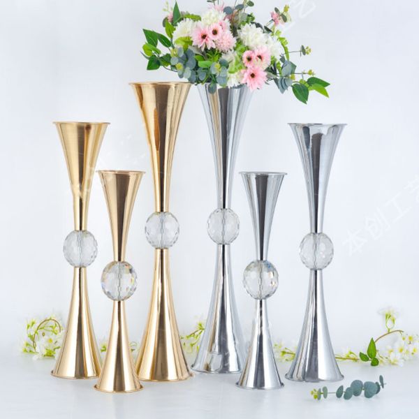 Casamento Metal Trumpet Flower Vase Mesa Central Piola Central Road Flor Stand 917