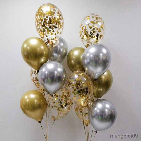 Dekoration 15pcs Metall Gold Silberballons Dekor Rose Golden transparent Konfetti Ballon Hochzeit Geburtstag Luftballons R230811