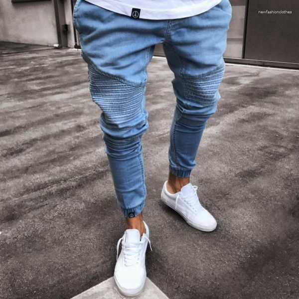 Jeans maschere da uomo strappato motociclista strappato distrutto slim fit denim maschio streetwear hiphop design pantaloni