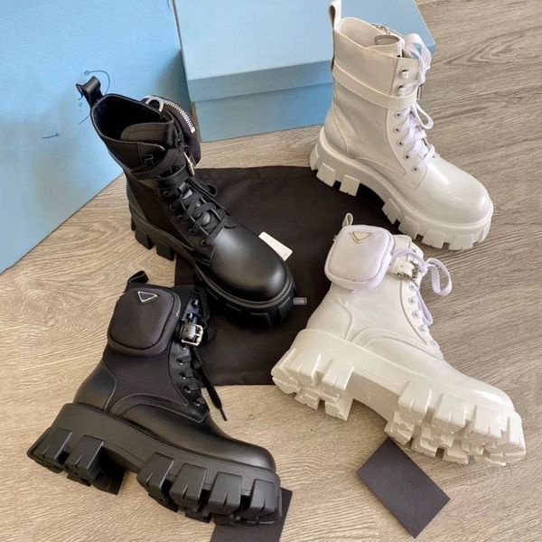 Дизайнерские сапоги платформы женские ботинки Ladies Monolith Boots Fashion Girls кожаный нейлоновый материал. Снимок