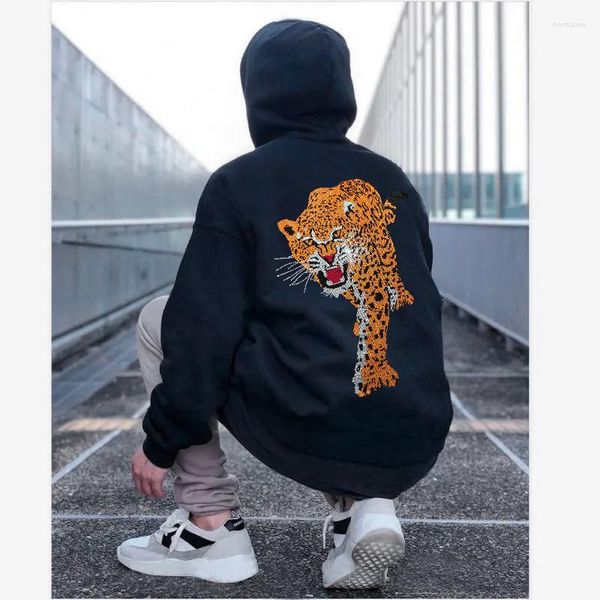 Herren Hoodies Herbst Herbst Herren Hoodie Komfortable lose Street Hip Hop Jacke Pullover Diamant Leoparden Perle glänzend Plus -Größe Hoody H648