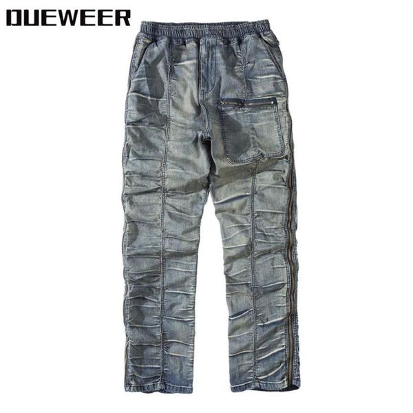 Dueweer vintage in difficoltà in difficoltà Swag Swag Streetwear Slip Biker Jeans Mens Hip Hop Double Side Zipper Denim Pant per Men3317