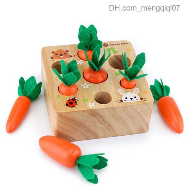 Pull Toys New Montessori Wooden Baby Toy Set com forma de cenoura correspondente ao tamanho da cognição Montessori Education Toy Wooden Baby Toy Z230814