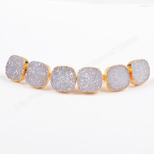 Saplama küpeleri borosa 5pair/lot moda cazibesi altın rengi 12mm kare doğal titanyum ab kristal druzy geode g0880