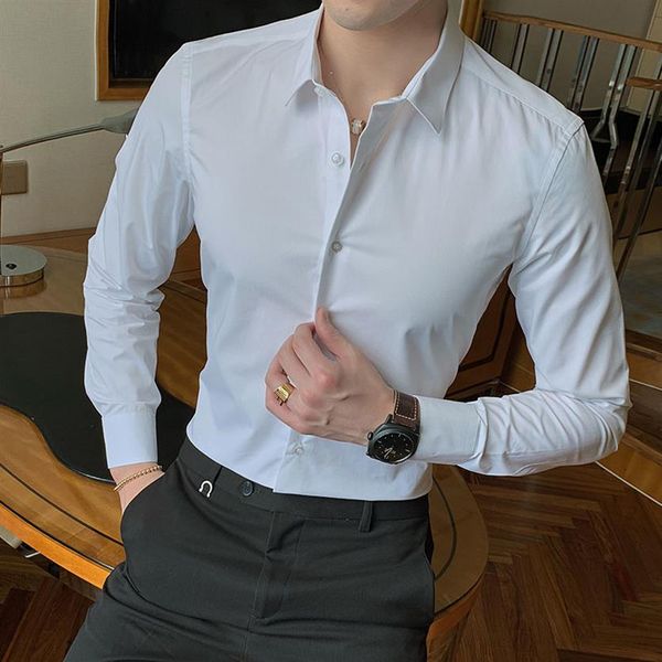 Designs Mode Cotton Langarm Shirt Solid Slim Fit Male Social Casual Business White Black Hemd 5xl 6xl 7xl 8xl257b