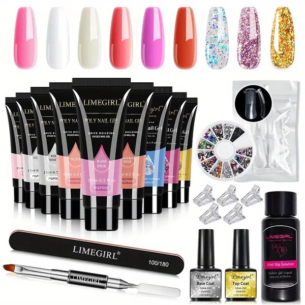 Kit per unghie acrilico per principiante, kit di smalto gel con luce UV, set di unghie professionale, 9 colori