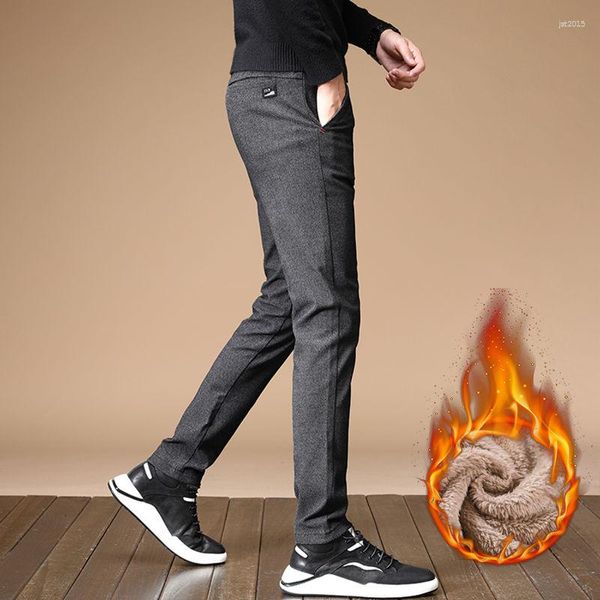 Мужские брюки 2023 Мужчины Осень Зимняя мода Случайная бархатная сгущения теплые свободные брюки мужской твердый цвет прямой l86