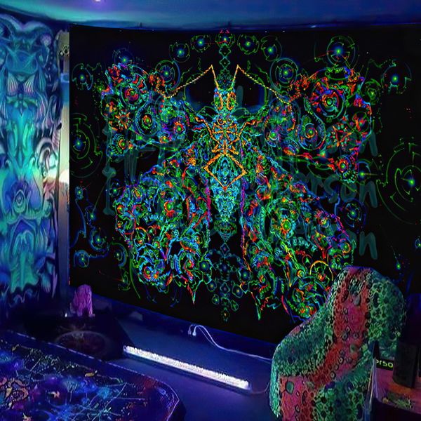 Taquestres Black Light Tapestry UV Reativo Psicodélico Tapestry Parede Estética Pendurada Hippie Tapeçaria para Decor de Domer Indie do quarto Decoração 230812