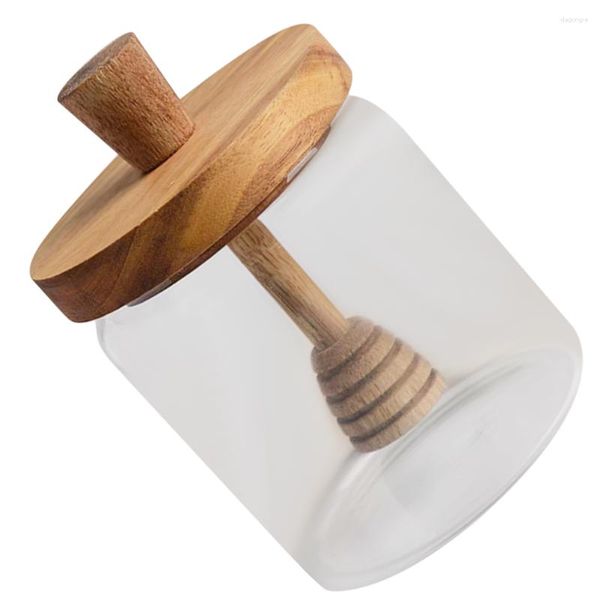 Utensílios de jantar conjuntos de frascos de armazenamento de vidro com tampas jarra de mel de calda transparente de xarope de panela Wood Wood Small Dipper