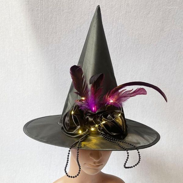 Berets Hallowen Witch Zauberin Hut Kostüm Party Kostüm Maskerade Feder Rose Blume Schwarze Mode spitz