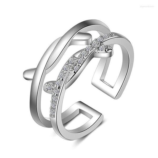 Anelli a grappolo Kofsac Fashion 925 Sterling Silver for Women Party Exquisite CZ Geometric Lines Gioielli a doppio strato Regali di gioielli fine