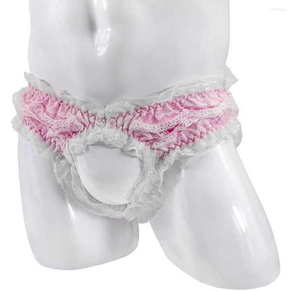 Underpants Männer lustige Unterwäsche Schwule Mode kurze Sissy Spitze transparent offener Schritt kleines Höschen Männlich sexy Dessous süß atmungsaktiv