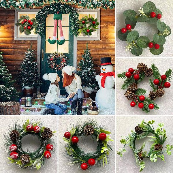 Flores decorativas 1pc Diy pendurado Natal artesanato artificial Mini Wreath Decoration Creative de alta qualidade feita à mão feita à mão