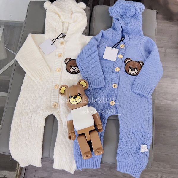 Autunno Inverno Neonato Neonato Bambina Orso Orecchio Pagliaccetto in maglia Maglione con cappuccio Manica lunga Tuta lavorata a maglia