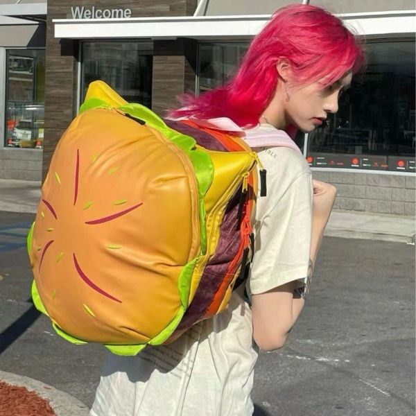 Bolsas escolares Bolsa de ombro de hambúrguer retro Kawaii de alta capacidade PU Backpack Backpack Backpack Backpack College Students 230811