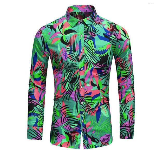 Camisas casuais masculinas 2023 Moda Flower Princied Shirt Plus Size Sleeve Male Macho Slim Fit Mens Office S-6xl