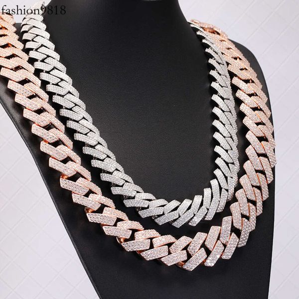 Novo produto 26mm de largura 3rows Gold rosa Sterling Sier Sier Made Inserir Moissanite GRA Certificado Chain Link Cuban para Miami