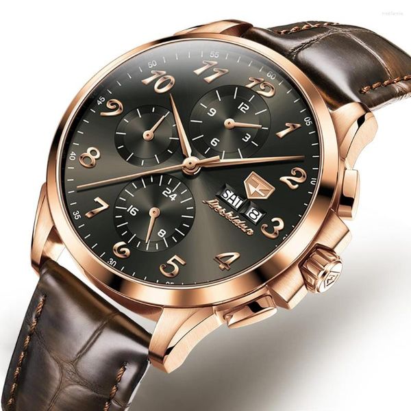 Relógios de pulso Taxau Automático Mechanical Watch Leather Strap Rose Gold Sapphire Mirror Business Business Business Waterproof Moon Watches