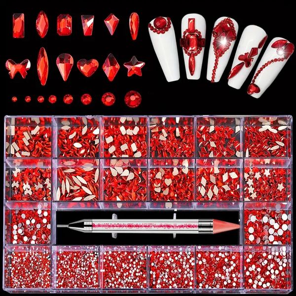 7800+PCS Multi -Formes Red Circons стразы для ногтей браслет ожерелье DIY