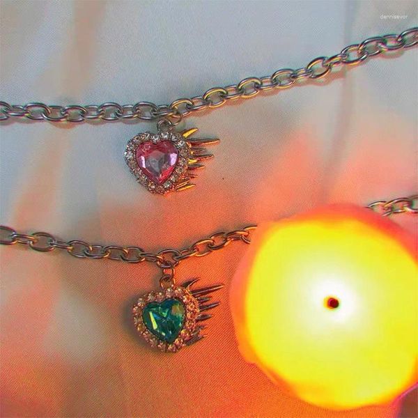 Collane a ciondolo Y2K Candy Color Heart Crystal Collana per le donne Vintage Charms Eleganti Gioielle