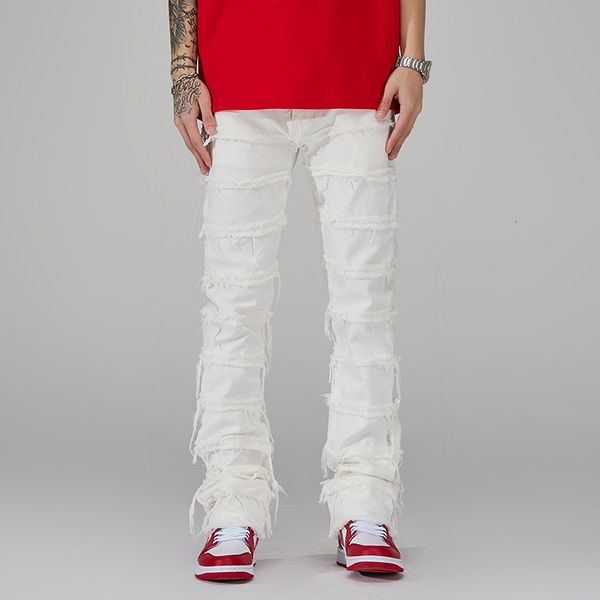 Jeans masculino punk empilhado branco reto y2k jeans calças homens moda moda hop kpop women algodão algodão velha calça longa ropa hombre 230812