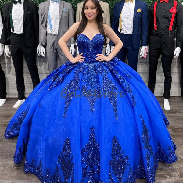 Sparkle Royal Blue Sequin Sequin платья Quinceanera 2023 Элегантные бальные платья Ruffles Princess Luxe Prom Dres