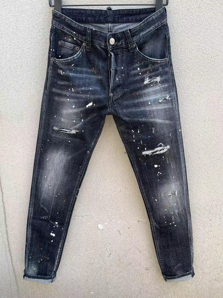 Herren Jeans 2023 Schwarzer Splash -Tinten -Loch Kratzer Mode Bleistifthose 118#