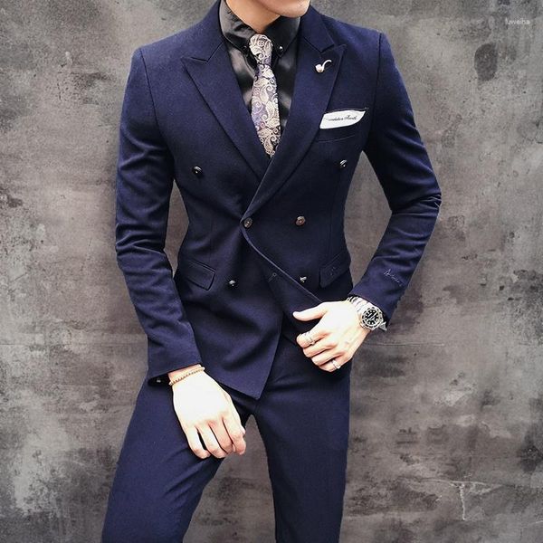 Herrenanzüge italienischer Stil Doppelbrustes Schlanker Fit 2 -teiliges Bräutigam Smoking Custom Wedding Formal Jackethose 2023