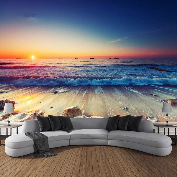 Tapeçarias verão paisagem praia pôr do sol mar onda tapeçaria tapeçaria impressa grande tapeçaria estética dormitório interior quarto decoração