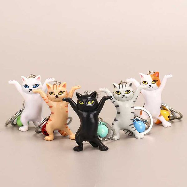 Anahtarlıklar kordonlar yeni moda sevimli kedi anahtarlıklar karikatür utangaç dans kedi anahtarlık kadın çanta araba anahtarlık biblo sahibi hayvan kolye takı takı hediye