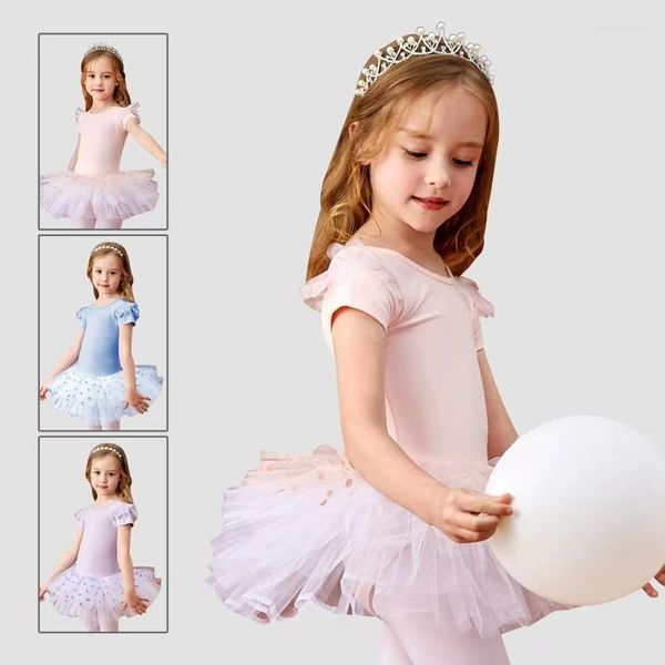 Abbigliamento da palcoscenico abbigliamento da ballo da allenamento per bambini costumi di costume per la ginnastica tutu abiti da ballo classica manica corta