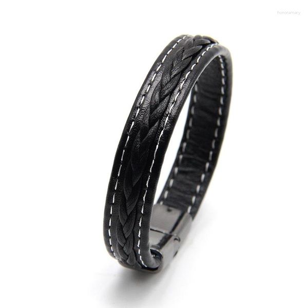 Bracelets de charme Men punk Braça pulseira de couro preto cor prata em aço inoxidável Clasps magnéticos Moda