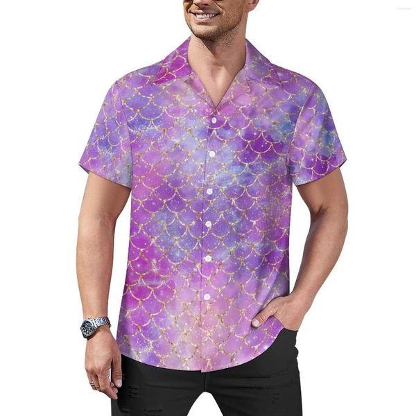 Camisas casuais masculinas Galaxy Design Mermaid Print Beach Shirt Hawaii Y2K Blouses Men Graphic Plus Tamanho