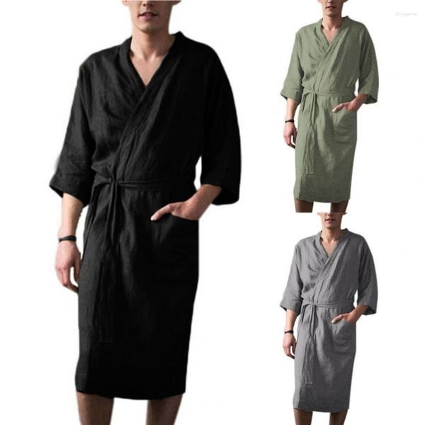 Мужская одежда для сна регулируемые пояс ночной рубашки с V-образным вырезом мягкий кружевный халат с карманами Super Abressent Loose для комфорта