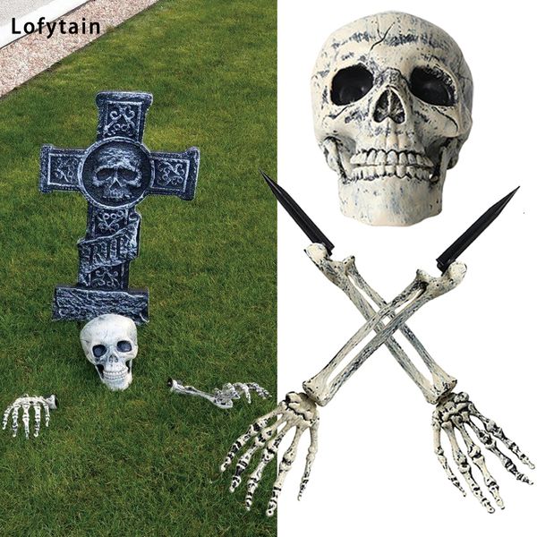 Andere Event -Partyzubehör lofytain Halloween Dekoration Realistisch aussehende Skelettpfähle mit Skelett -Knochen -Head -Arme -Pfähle für Halloween Garden Decor 230811