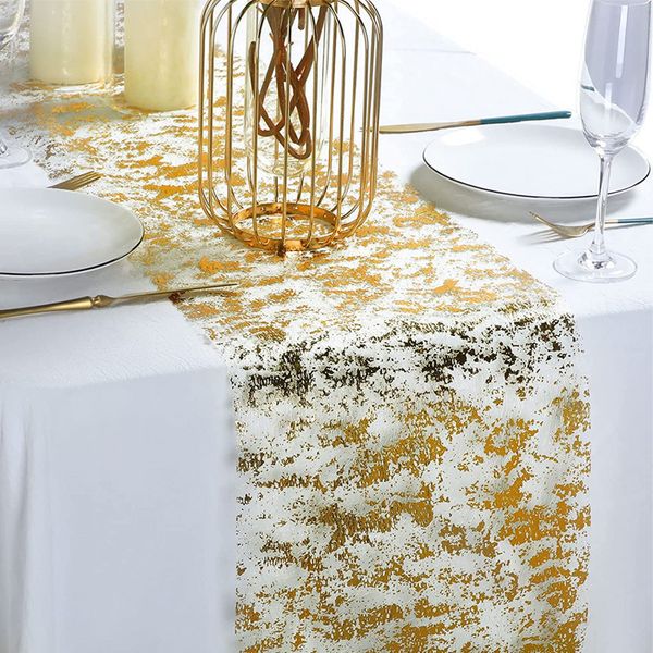 Стол -бегун бегун бегун Sparkle Metallic Gold Thin Table Runners Sequin Glitter Metallic Foil Thin Mesh Roll Home Wedding Party Decor 230811