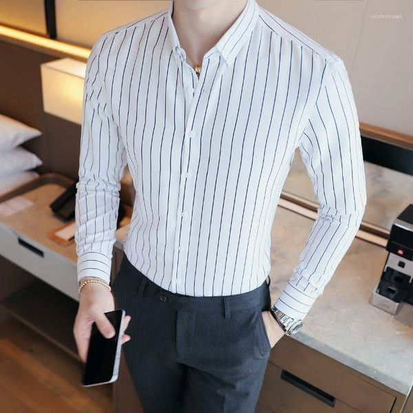 Herren lässige Hemden 2023 Herbst Langarm Shirt koreanischer Stil Slim White Striped Japan Männer Jugend Hawaiian Hawaii