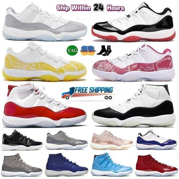 Eleven Jumpman 11 11s Scarpe da basket cemento cemento fresco grigio grigio giallo serpente serpente dmp gamma royal blu 72-10 Concord alleva il 25 ° anniversario da donna sneaker