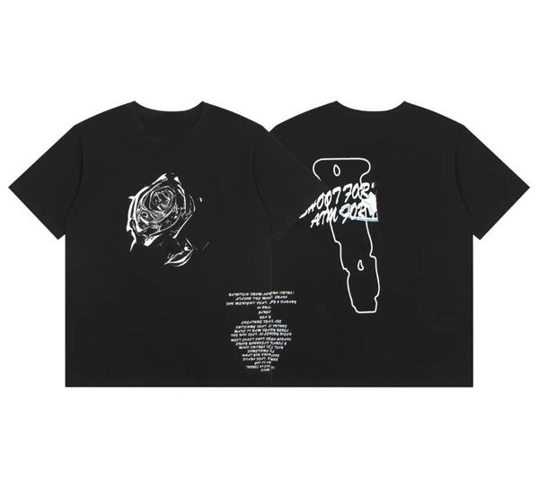 Sommer-Herren-T-Shirts von Pop Smoke Co. T-Shirts für Paare mit schwarzem Rosendruck, kurzärmelige T-Shirts, Markendesigner für Damen und Herren, große V-Baumwoll-T-Shirts, Oberteile, Pullover