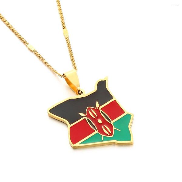 Подвесные ожерелья модная эмаль Кения Карта колье для женщин для женщин мужчины девочки золотоизоора