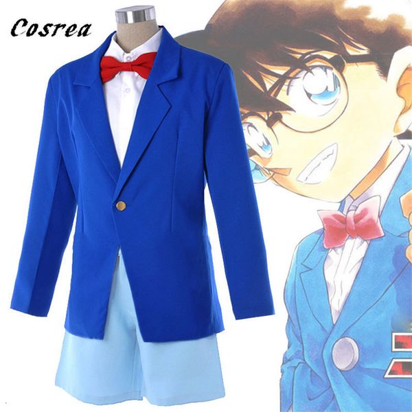 Cosplay Kids Adult Anime Detective Conan Fall geschlossen Conan Edogawa Konan Cosplay Kostüm Uniform Sets Mantel Shorts für Männer Frauen 230812