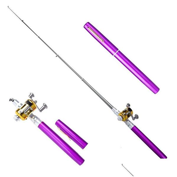 Riste di pesca a mosca 1pc Mini portatili in lega di alluminio Penna tasca a bordo canna da pesce con bobina 6 colori Tackle 2508027 Delivery Delivery Delive Dhajd