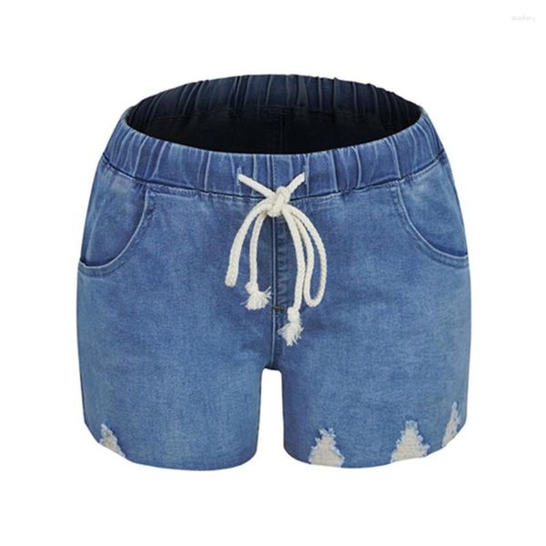 Shorts femininos vintage ladies jeans elásticos na cintura alta jeans rasgados para mulheres de streetwear pocket summer